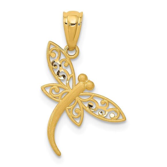 14k Yellow Gold Flat Filigree Dragonfly Pendant, 15mm - Picture 1 of 5